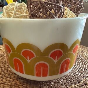 Vintage White Bowl with Orange and Gold Scale Pattern
